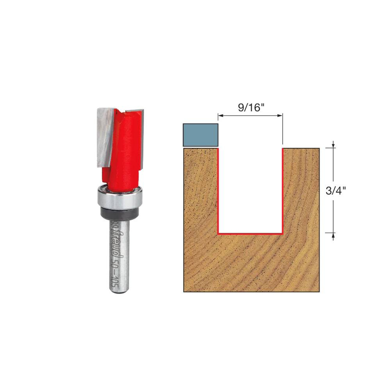 Freud 50-105 9/16 Inch Top Bearing Flush Trim Router Bit - 1/4 Inch Shank