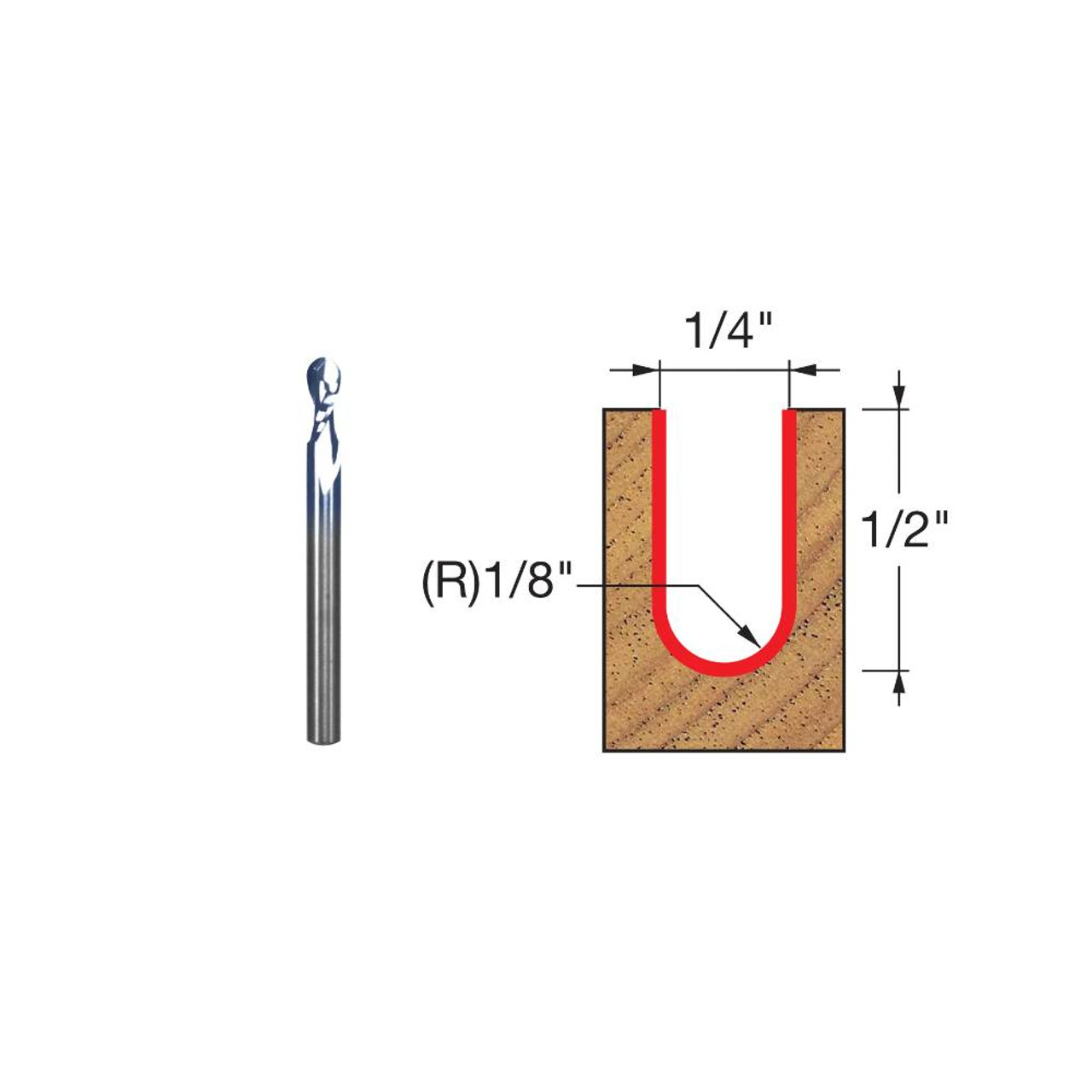 Freud 72-101 1/4 Inch x 1/2 Inch Solid Carbide Up Cut Spiral Ball Nose Router Bit - 1/4 Inch Shank