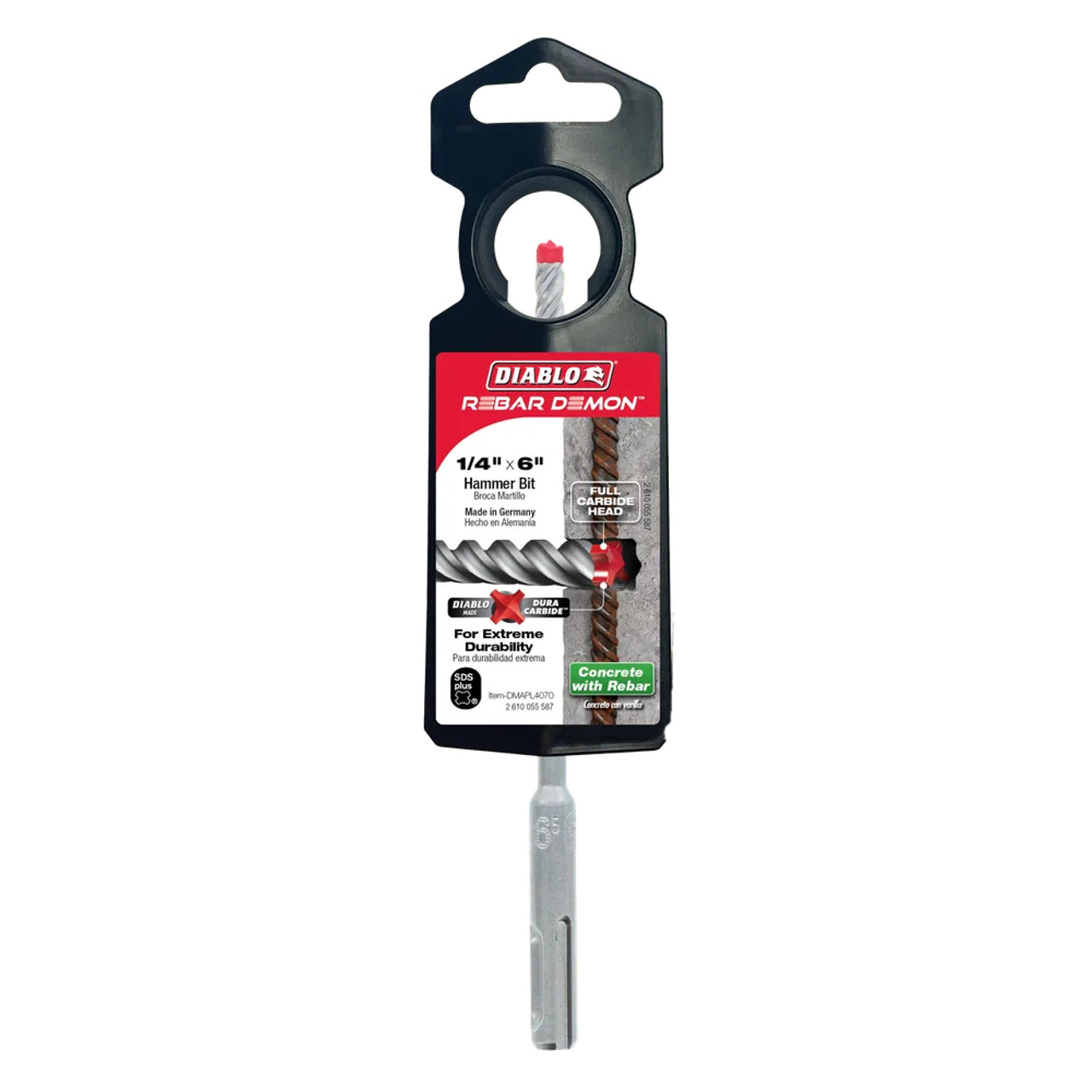 Diablo DMAPL4070 REBAR DEMON 1/4 inch x 4 inch x 6 inch SDS-Plus 4-Cutter Full Carbide Head Hammer Drill Bit