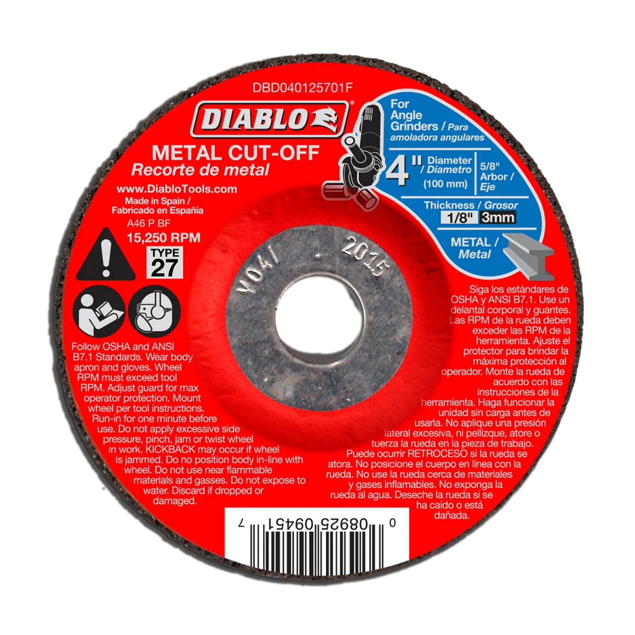 Diablo CDD040125701F 4 Inch x 1/8 Inch x 5/8 Inch Type-27 Metal Cut Off Disc Diablo CDD040125701F 4 Inch x 1/8 Inch x 5/8 Inch Type-27 Metal Cut Off Disc