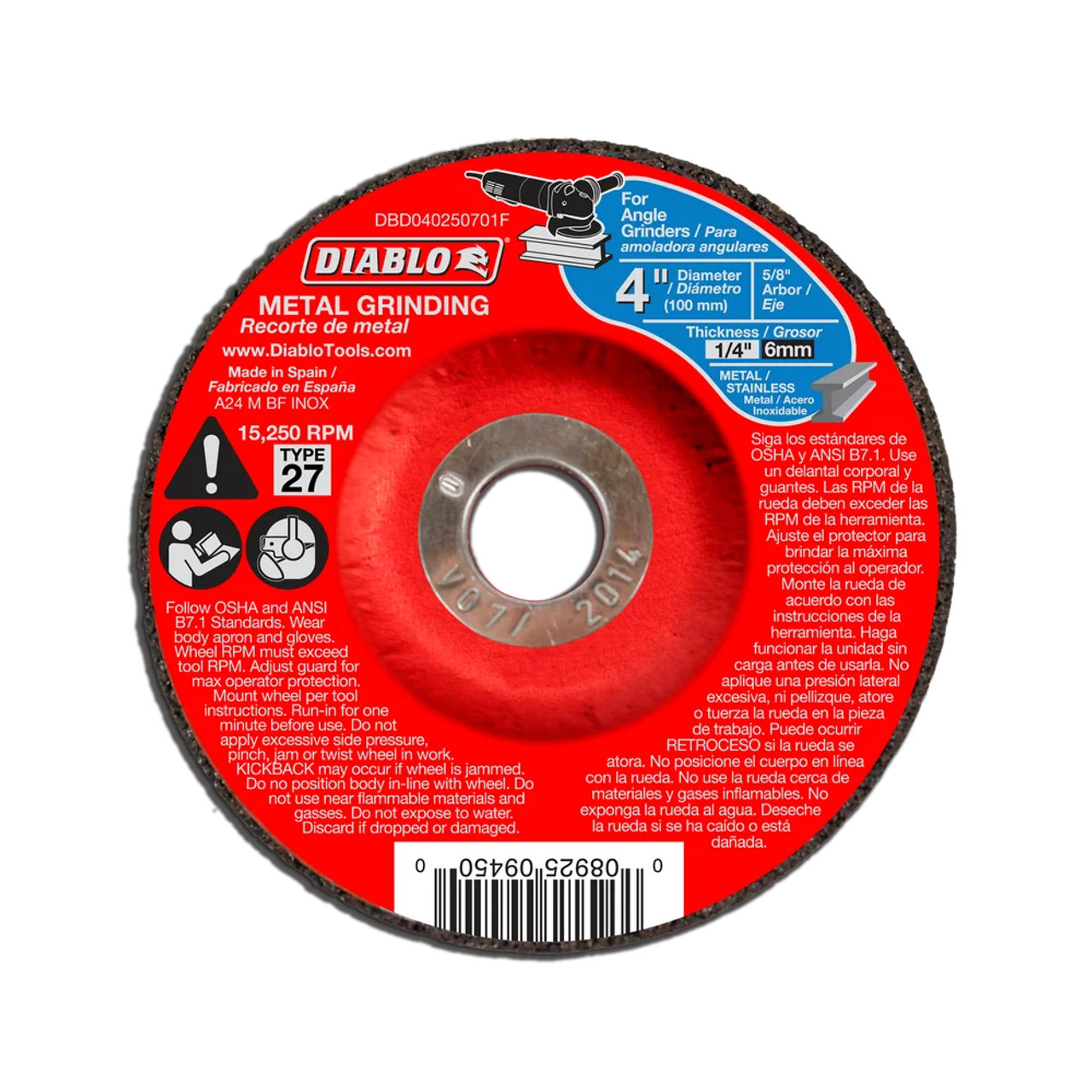 Diablo CDD040250701F 4 Inch x 1/4 Inch x 5/8 Inch Type-27 Metal Cut Off Disc Diablo CDD040250701F 4 Inch x 1/4 Inch x 5/8 Inch Type-27 Metal Cut Off Disc