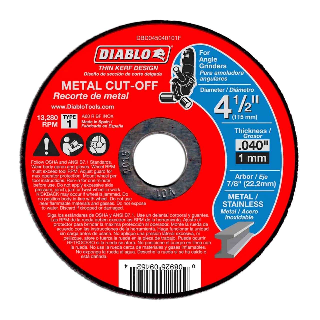 Diablo CDD045040101F 4-1/2 Inch x 0.040 Inch x 7/8 Inch Type-1 Thin Kerf Metal Cut Off Disc Diablo CDD045040101F 4-1/2 Inch x 0.040 Inch x 7/8 Inch Type-1 Thin Kerf Metal Cut Off Disc