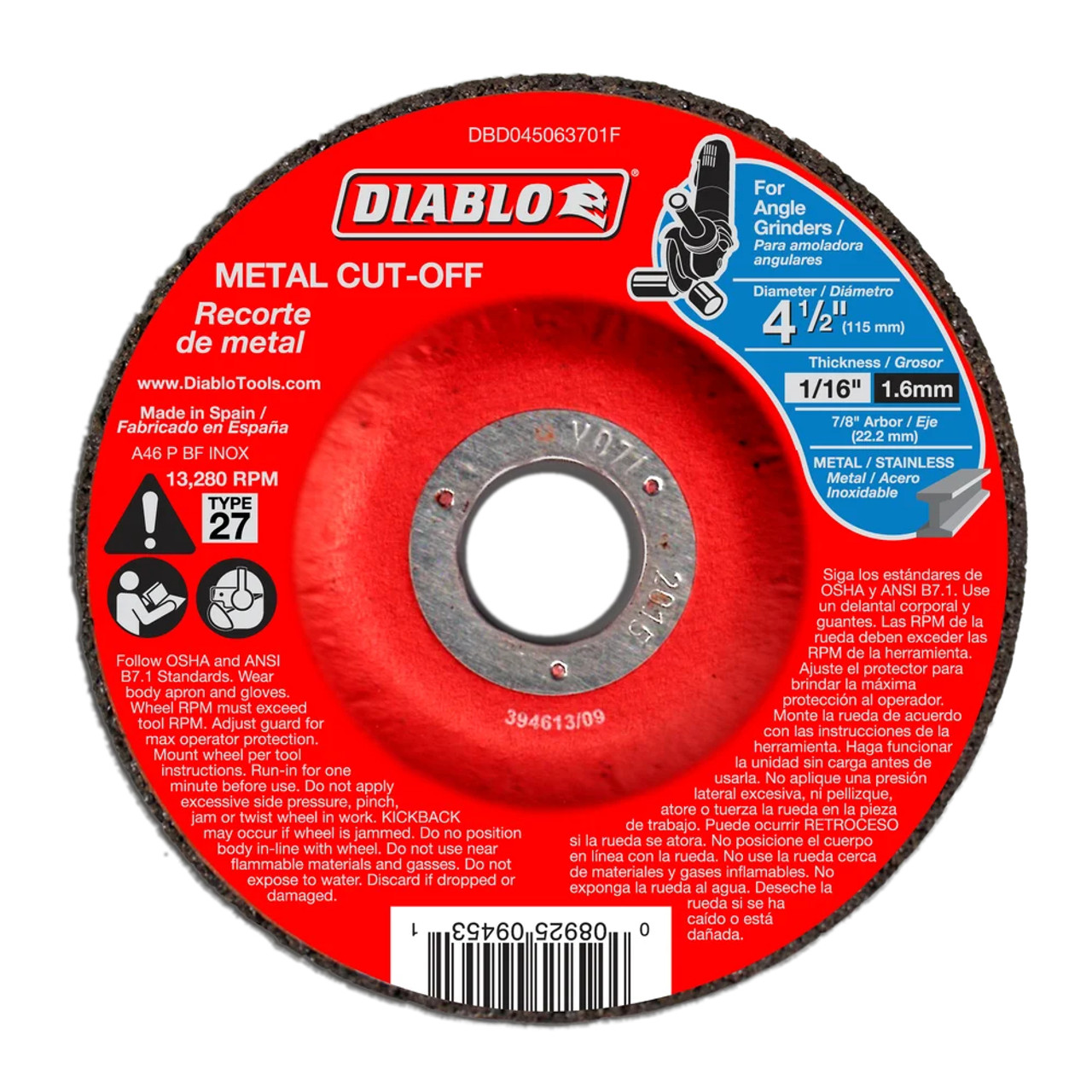Diablo CDD045063701F 4-1/2 Inch x 1/16 Inch x 7/8 Inch Type-27 Metal Cut Off Disc Diablo CDD045063701F 4-1/2 Inch x 1/16 Inch x 7/8 Inch Type-27 Metal Cut Off Disc