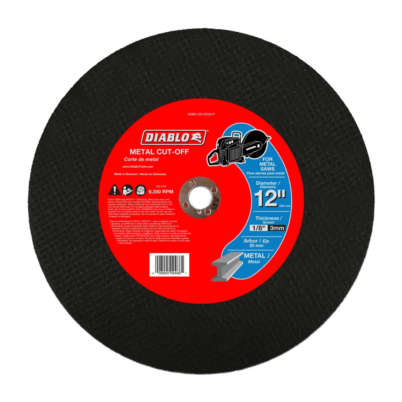 Diablo CDD120125G01F 12 inch x 1/8 inch x 20mm Metal High Speed Cut Off Disc Diablo CDD120125G01F 12 inch x 1/8 inch x 20mm Metal High Speed Cut Off Disc