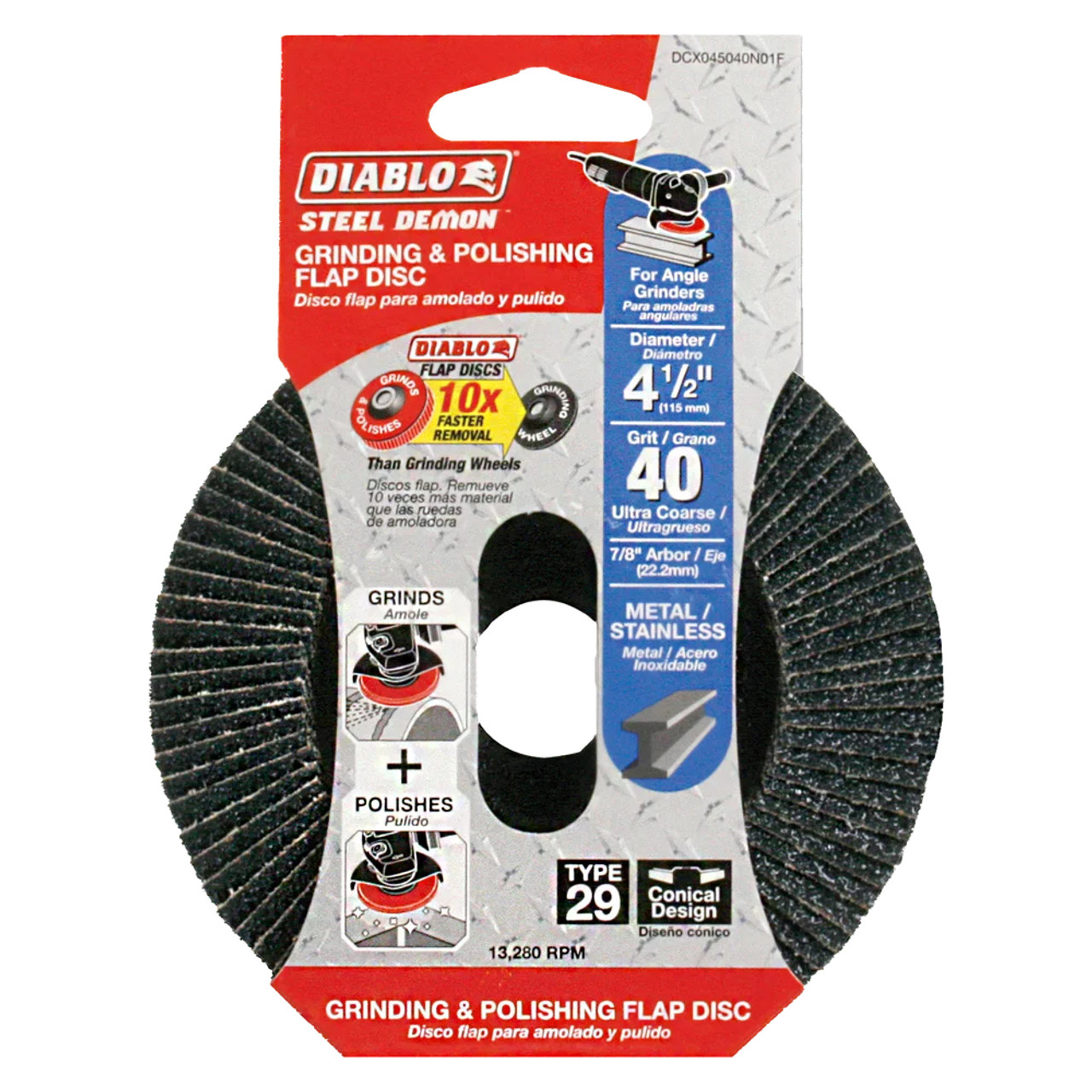 Diablo CDX045040N01F Steel Demon 4-1/2 inch 40 Grit Type 29 Flap Disc Diablo CDX045040N01F Steel Demon 4-1/2 inch 40 Grit Type 29 Flap Disc