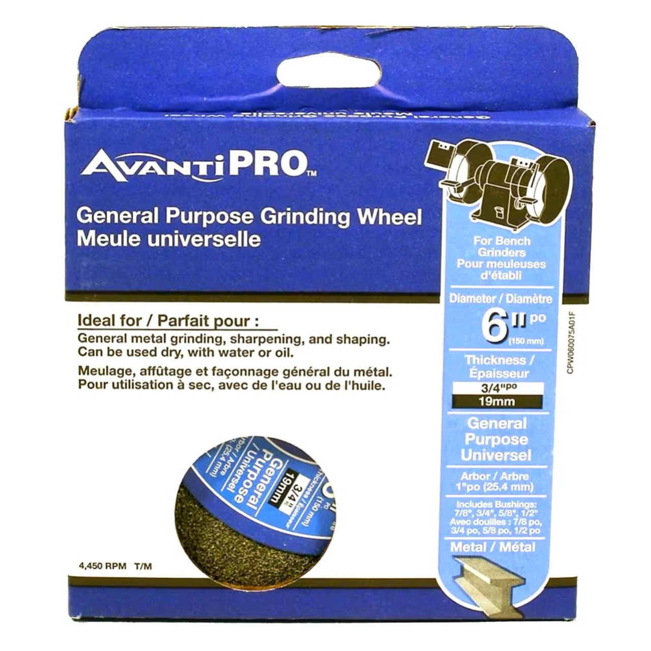 AvantiPRO CPW060075A01F 6 inch x 3/4 inch x 1 inch General Purpose Bench Grinding Wheel AvantiPRO CPW060075A01F 6 inch x 3/4 inch x 1 inch General Purpose Bench Grinding Wheel