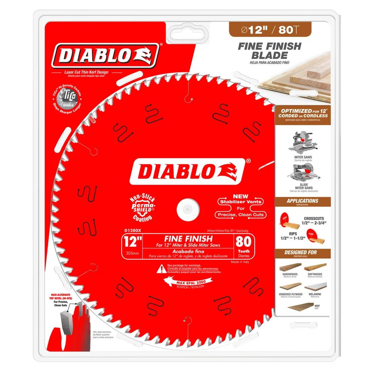 Diablo D1280X 12 inch x 80T Fine Finish Saw Blade
