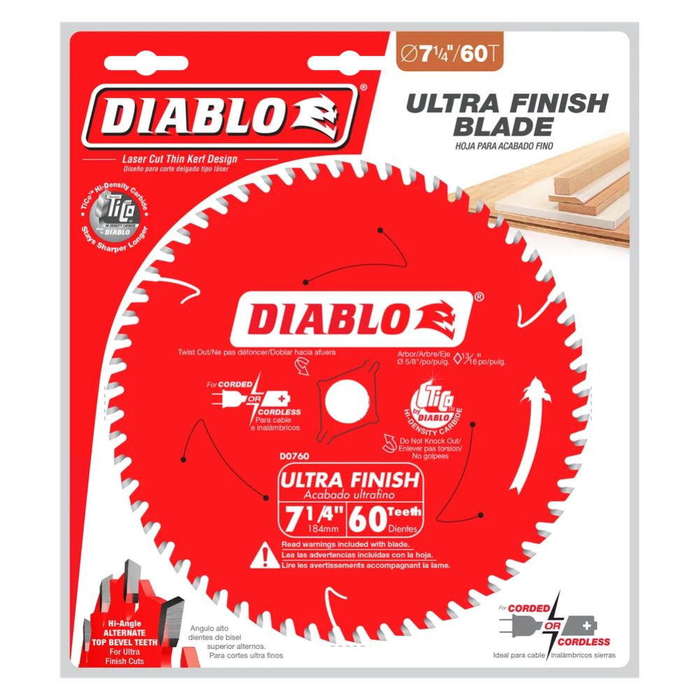 Diablo D0760A 7-1/4 inch x 60T Wood Cutting Ultra Finish Saw Blade