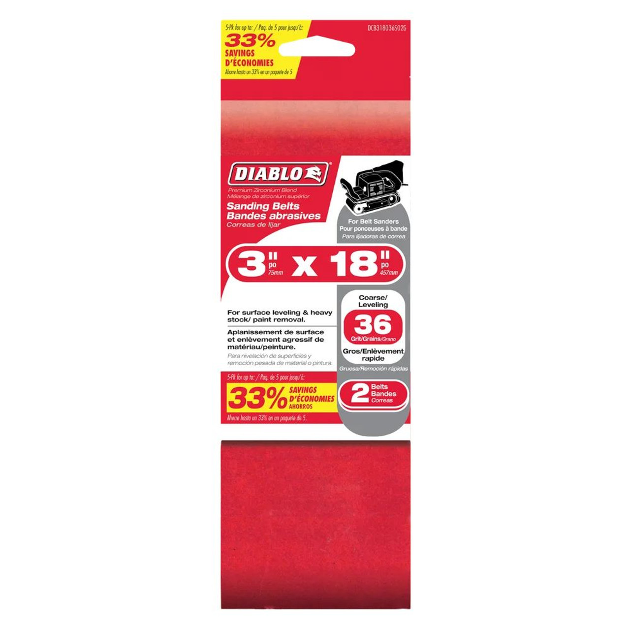Diablo DCB318036S02G 3 inch x 18 inch 36 Grit Sanding Belts - 2pk