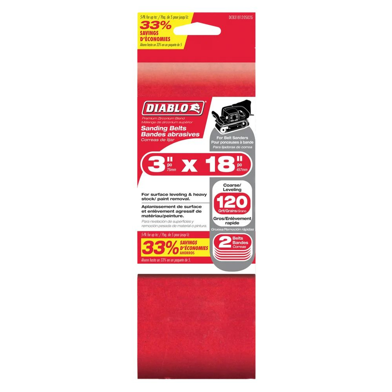 Diablo DCB318120S02G 3 inch x 18 inch 120 Grit Sanding Belts - 2pk