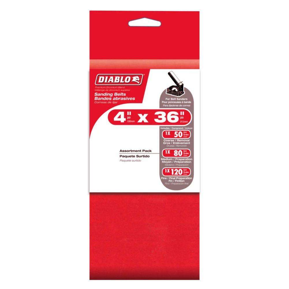 Diablo DCB436ASTS03G 3pc 4 inch x 36 inch Assorted 50-120 Grit Sanding Belt Set