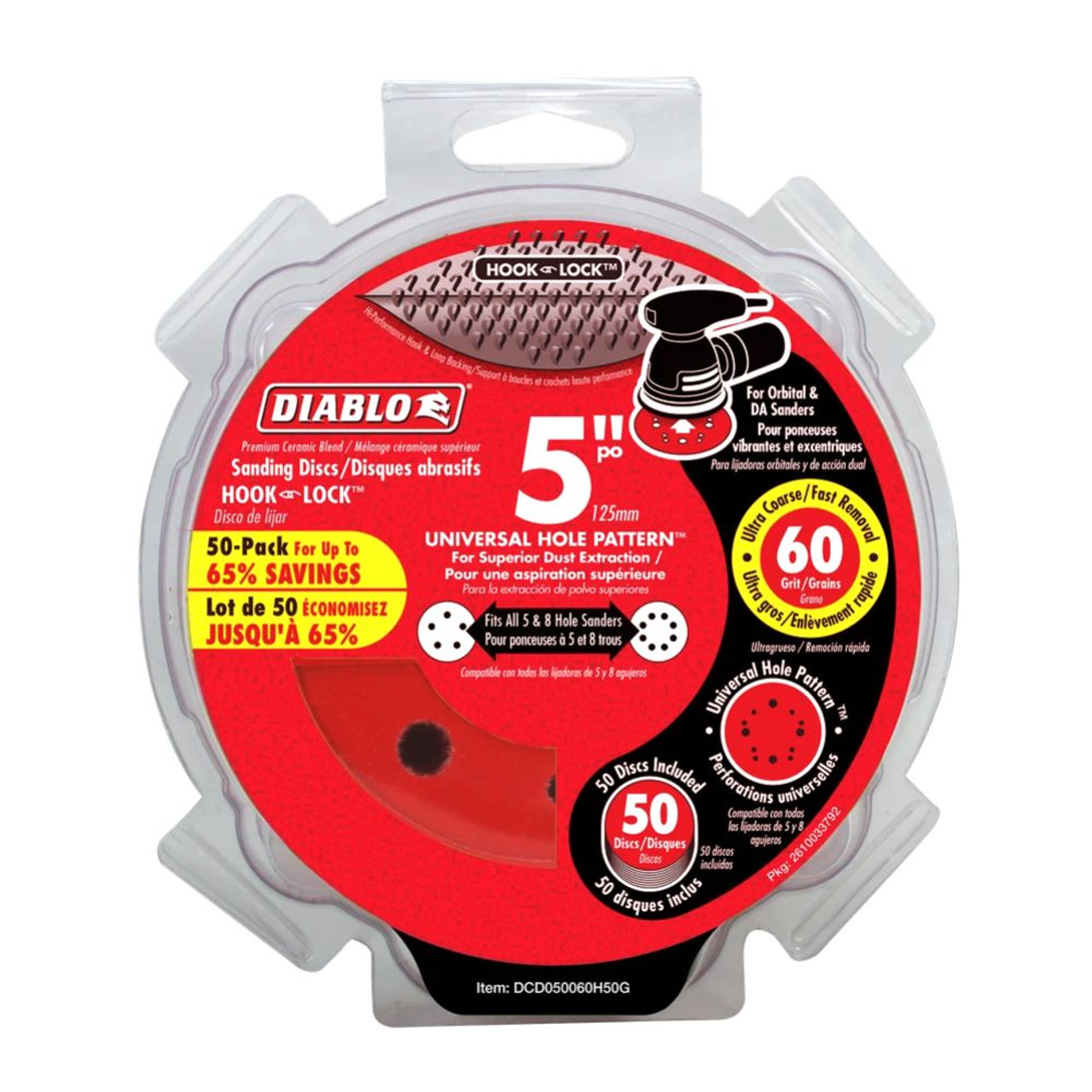 Diablo DCD050060H50G 5 inch 60 Grit Hook  and Lock Random Orbital Sandpaper (ROS) Sanding Discs - 50pk Diablo DCD050060H50G 5 inch 60 Grit Hook  and Lock Random Orbital Sandpaper (ROS) Sanding Discs - 50pk