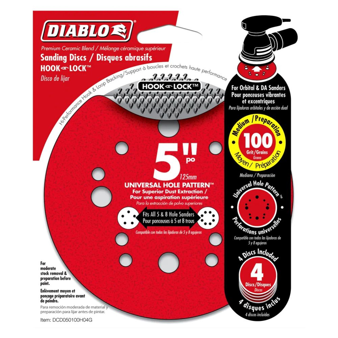 Diablo DCD050100H04G 5 inch 100 Grit Hook  and Lock Random Orbital Sandpaper (ROS) Sanding Discs - 4pk Diablo DCD050100H04G 5 inch 100 Grit Hook  and Lock Random Orbital Sandpaper (ROS) Sanding Discs - 4pk