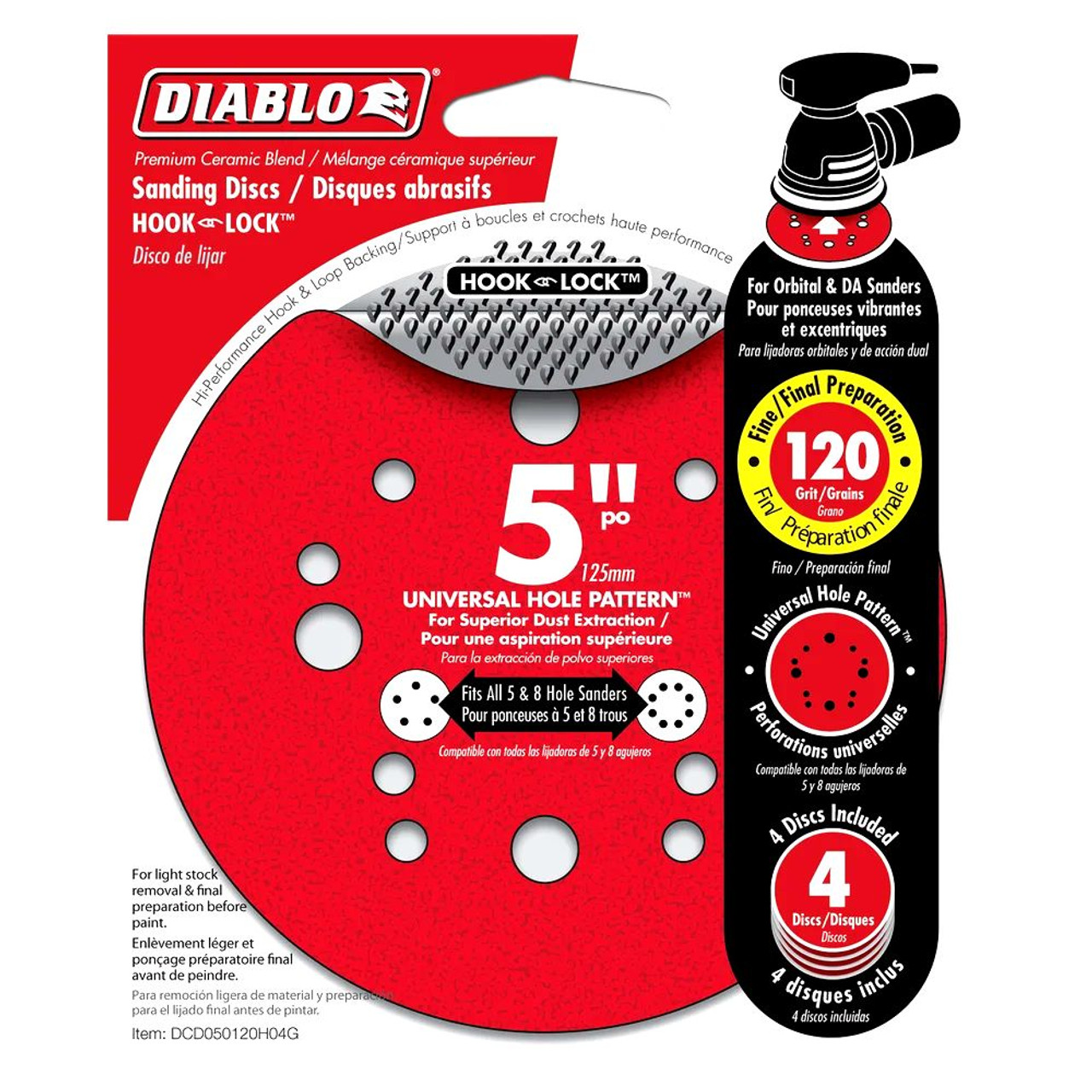Diablo DCD050120H04G 5 inch 120 Grit Hook  and Lock Random Orbital Sandpaper (ROS) Sanding Discs - 4pk Diablo DCD050120H04G 5 inch 120 Grit Hook  and Lock Random Orbital Sandpaper (ROS) Sanding Discs - 4pk