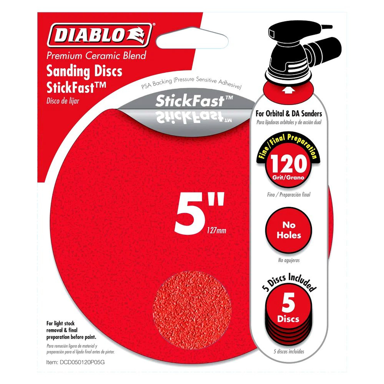 Diablo DCD050120P05G 5 inch 120 Grit StickFast PSA Random Orbital Sandpaper (ROS) Sanding Discs - 5pk Diablo DCD050120P05G 5 inch 120 Grit StickFast PSA Random Orbital Sandpaper (ROS) Sanding Discs - 5pk