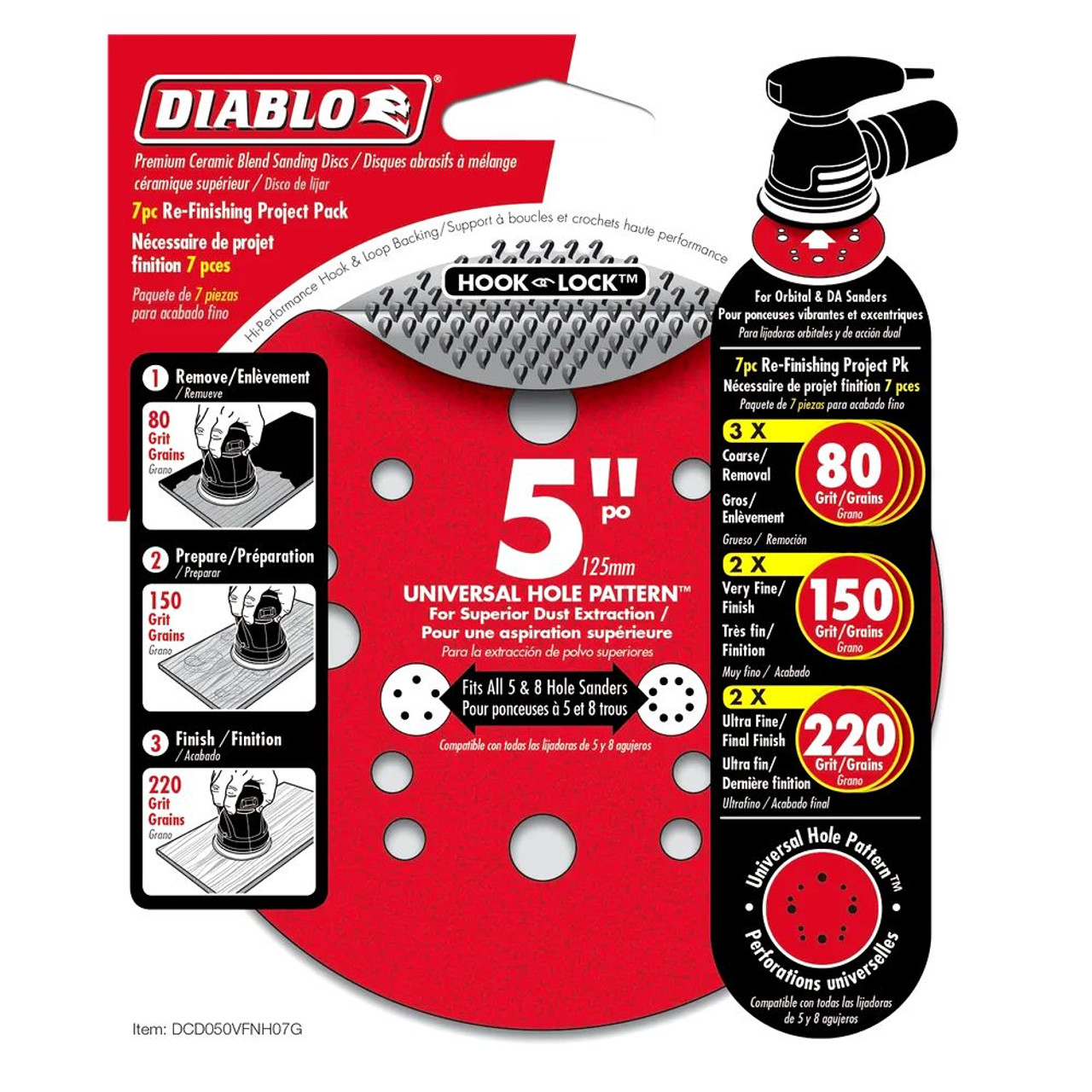 Diablo DCD050VFNH07G 7pc 5 inch Random Orbital Sandpaper (ROS) Sanding Disc Set - Refinish Project Pack Diablo DCD050VFNH07G 7pc 5 inch Random Orbital Sandpaper (ROS) Sanding Disc Set - Refinish Project Pack