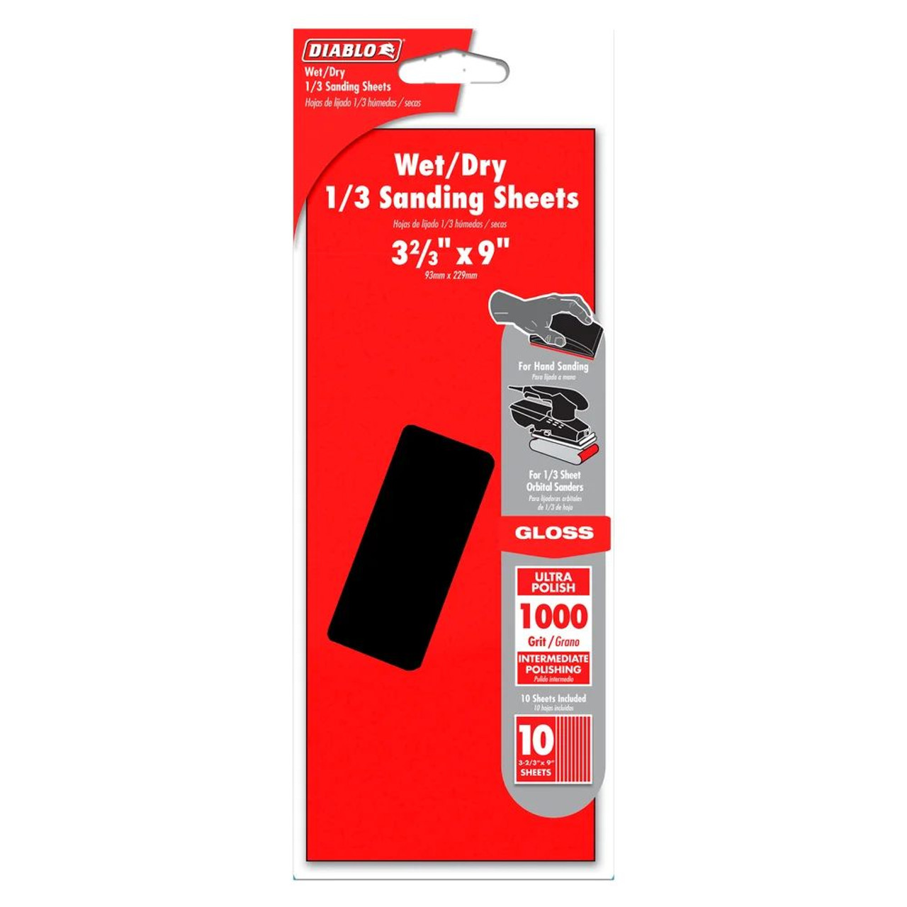 Diablo DCS323100010W 9 inch x 3-2/3 inch 1000 Grit Wet/Dry 1/3 Sanding Sheets - 10pk Diablo DCS323100010W 9 inch x 3-2/3 inch 1000 Grit Wet/Dry 1/3 Sanding Sheets - 10pk