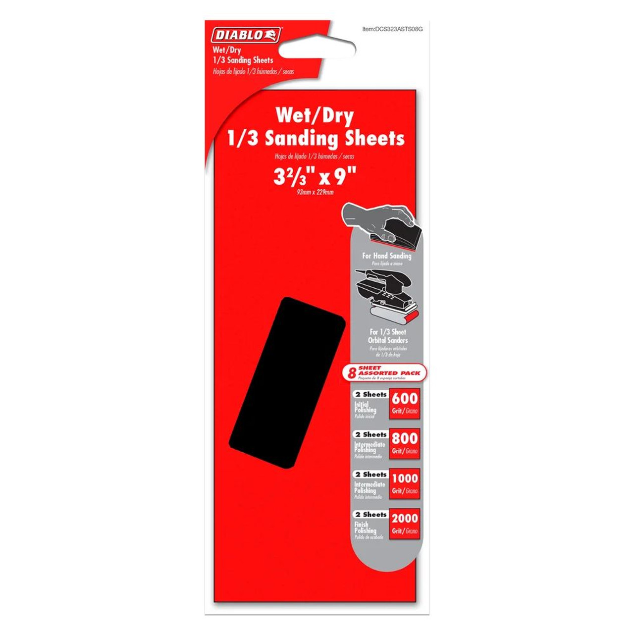 Diablo DCS323ASTS08G 8pc 9 inch x 3-2/3 inch Assorted Grit Wet/Dry 1/3 Sanding Sheets Set Diablo DCS323ASTS08G 8pc 9 inch x 3-2/3 inch Assorted Grit Wet/Dry 1/3 Sanding Sheets Set