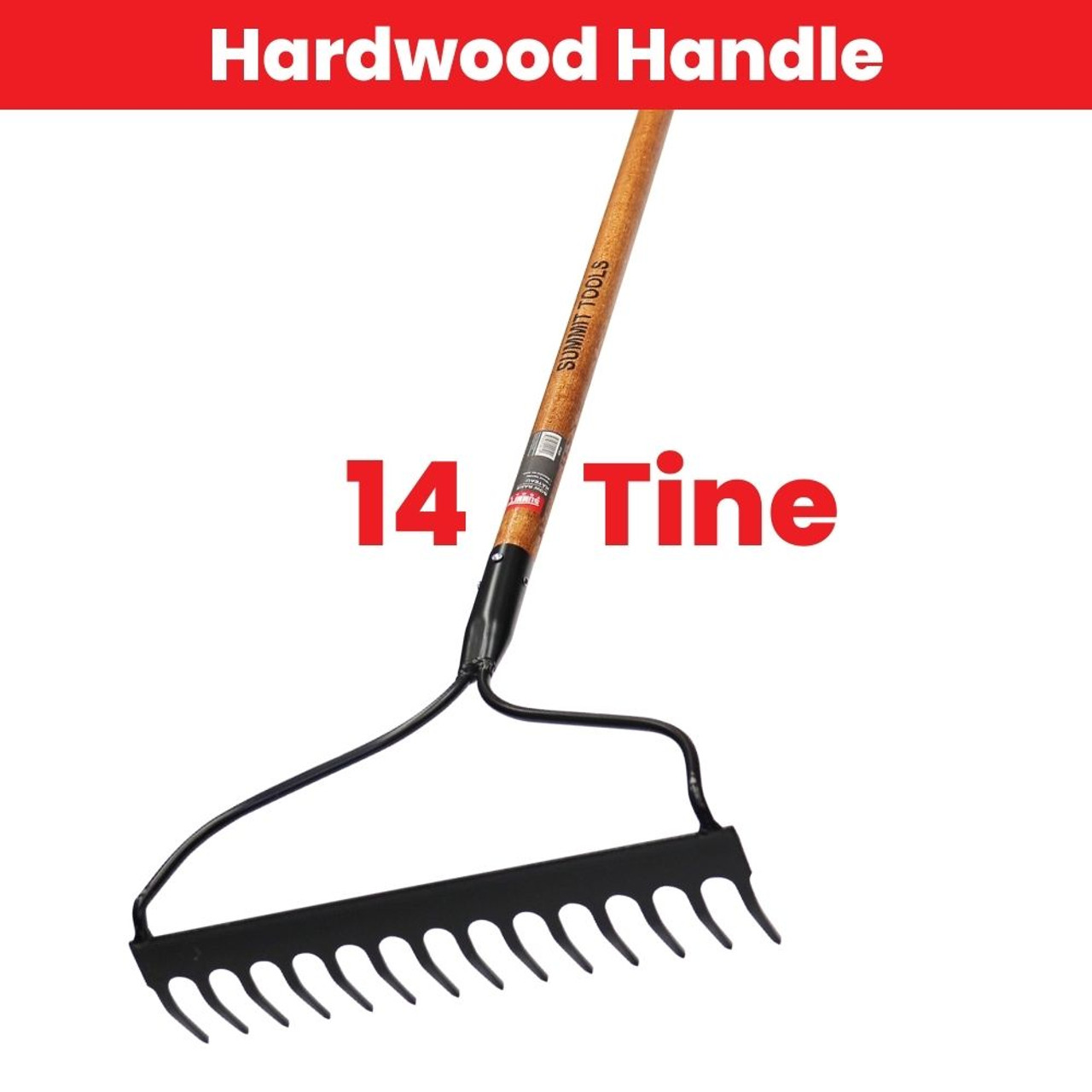 Summit ST10250 14-Tine Bow Rake with Long Hardwood Handle