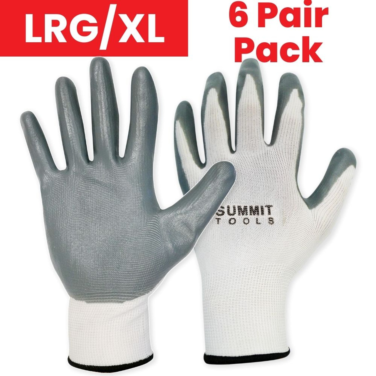 Summit ST70015 6 Pairs of Grey/White Nitrile Coated Gloves - LG/XL