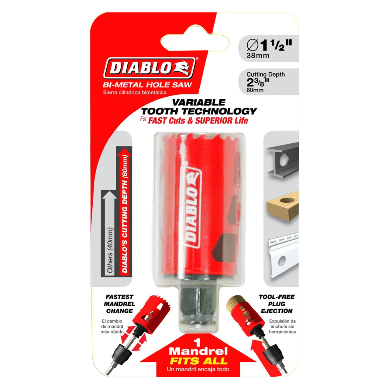 Diablo DHS1500 1-1/2 inch x 2-3/8 inch Bi-Metal Hole Saw showing in packaging