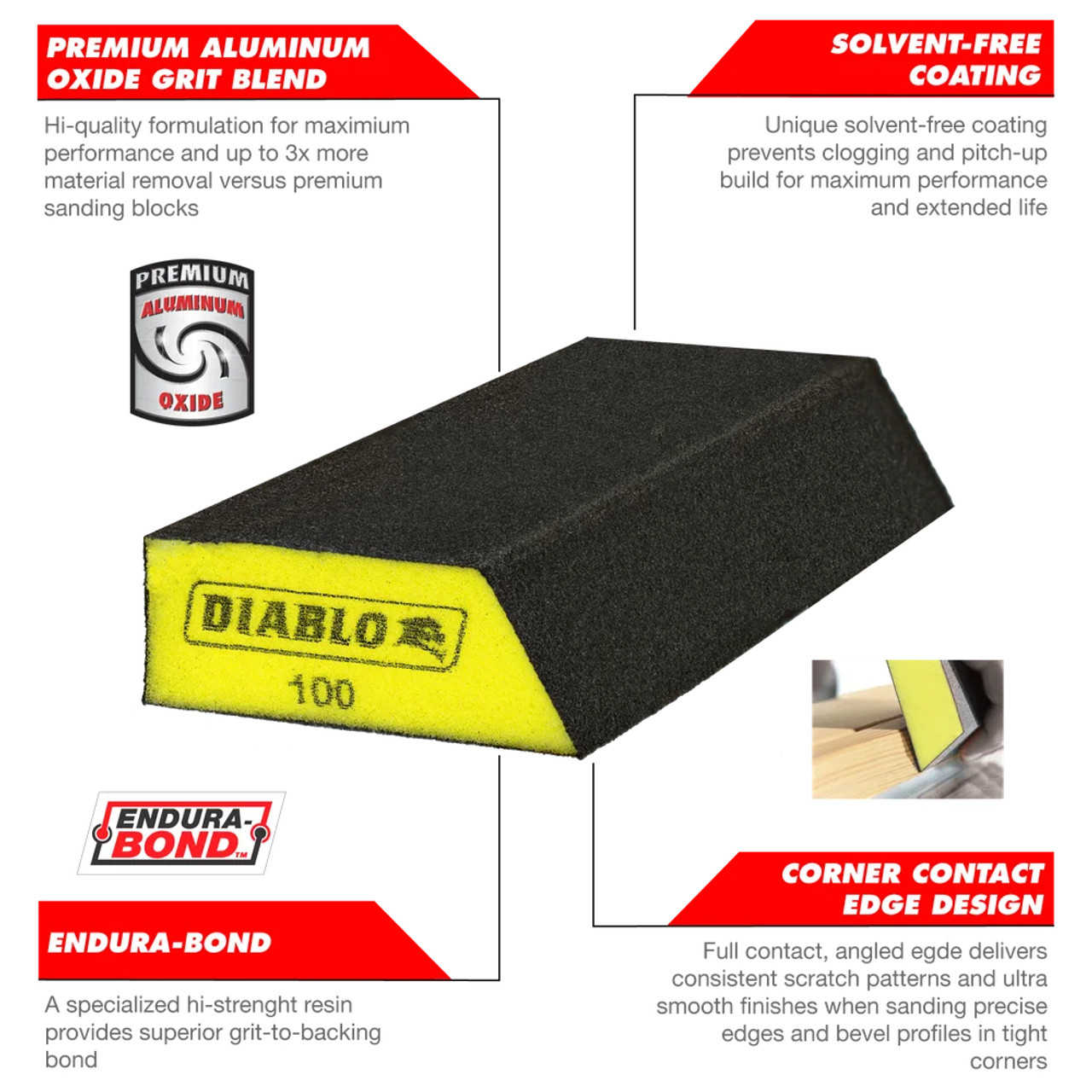 Diablo DFBANGBFIN02G 8 inch x 3 inch x 1 inch 100-Grit Extended Corner Contact Sanding Sponges - 2pk Diablo DFBANGBFIN02G 8 inch x 3 inch x 1 inch 100-Grit Extended Corner Contact Sanding Sponges - 2pk