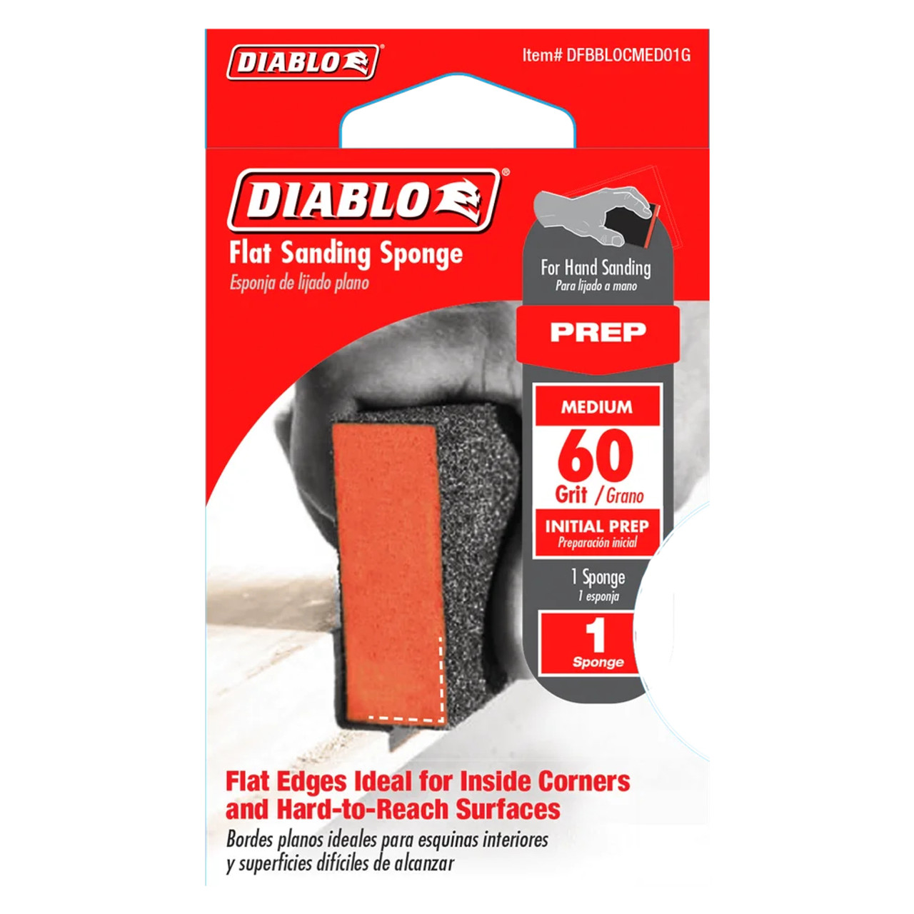 Diablo DFBBLOCBMD01G 8 inch x 3 inch x 1 inch 60-Grit Orange Flat Sanding Sponge Diablo DFBBLOCBMD01G 8 inch x 3 inch x 1 inch 60-Grit Orange Flat Sanding Sponge