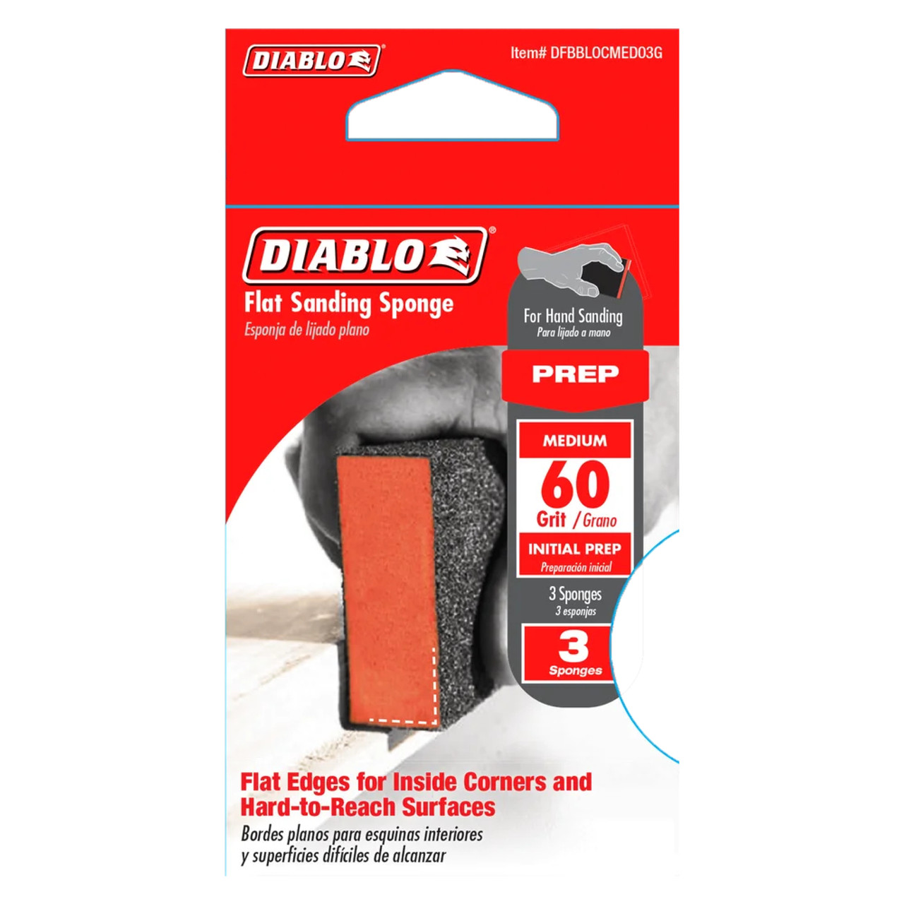 Diablo DFBBLOCMED03G 4 inch x 2-1/2 inch x 1 inch 60-Grit Orange Flat Sanding Sponges - 3pk Diablo DFBBLOCMED03G 4 inch x 2-1/2 inch x 1 inch 60-Grit Orange Flat Sanding Sponges - 3pk