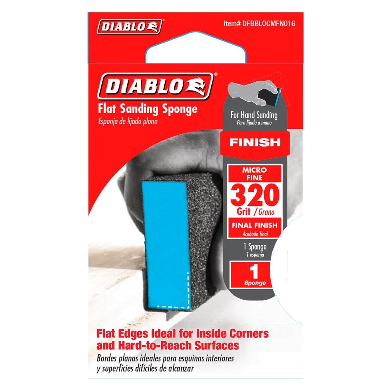 Diablo DFBBLOCMFN01G 4 inch x 2-1/2 inch x 1 inch 220-Grit Blue Flat Sanding Sponge Diablo DFBBLOCMFN01G 4 inch x 2-1/2 inch x 1 inch 220-Grit Blue Flat Sanding Sponge
