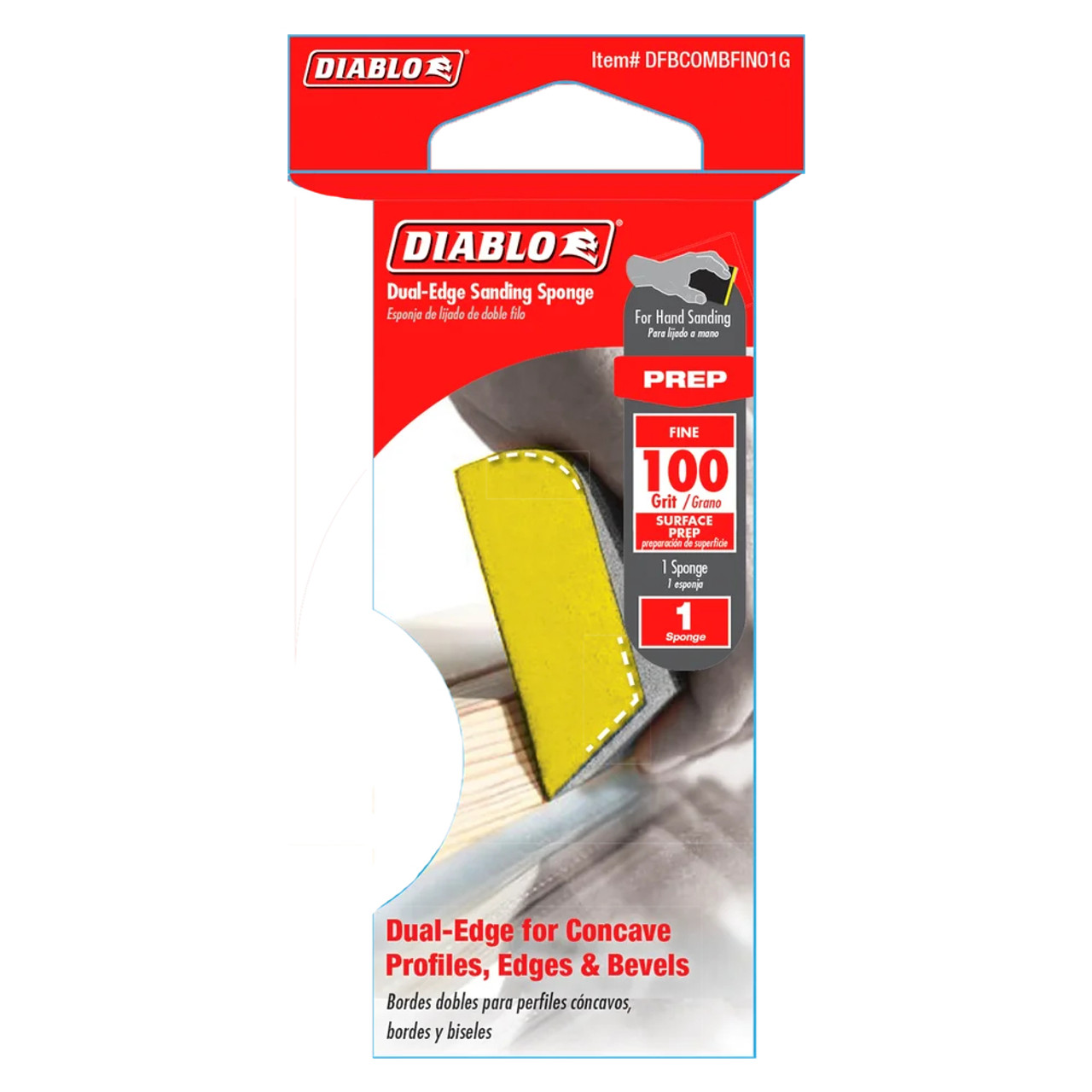 Diablo DFBCOMBFIN01G  4 inch x 2-1/2 inch x 1 inch 100-Grit Yellow Dual-Edge Sanding Sponge Diablo DFBCOMBFIN01G  4 inch x 2-1/2 inch x 1 inch 100-Grit Yellow Dual-Edge Sanding Sponge