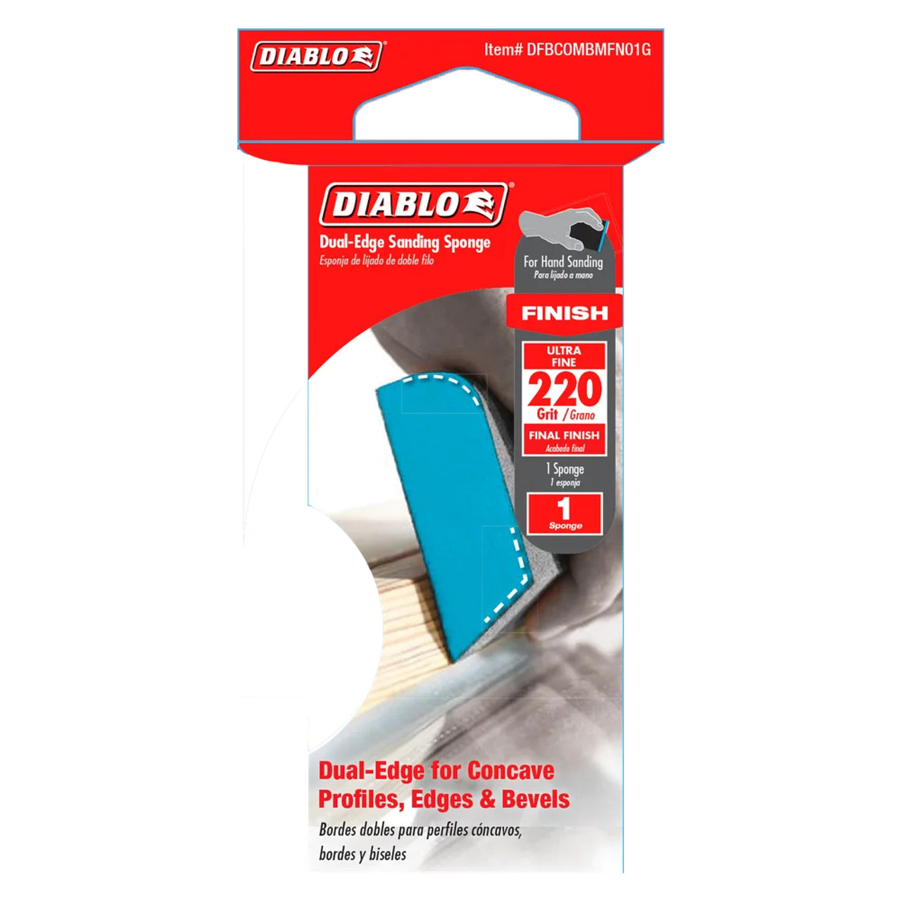 Diablo DFBCOMBMFN01G 4 inch x 2-1/2 inch x 1 inch 220-Grit Blue Dual-Edge Sanding Sponge Diablo DFBCOMBMFN01G 4 inch x 2-1/2 inch x 1 inch 220-Grit Blue Dual-Edge Sanding Sponge