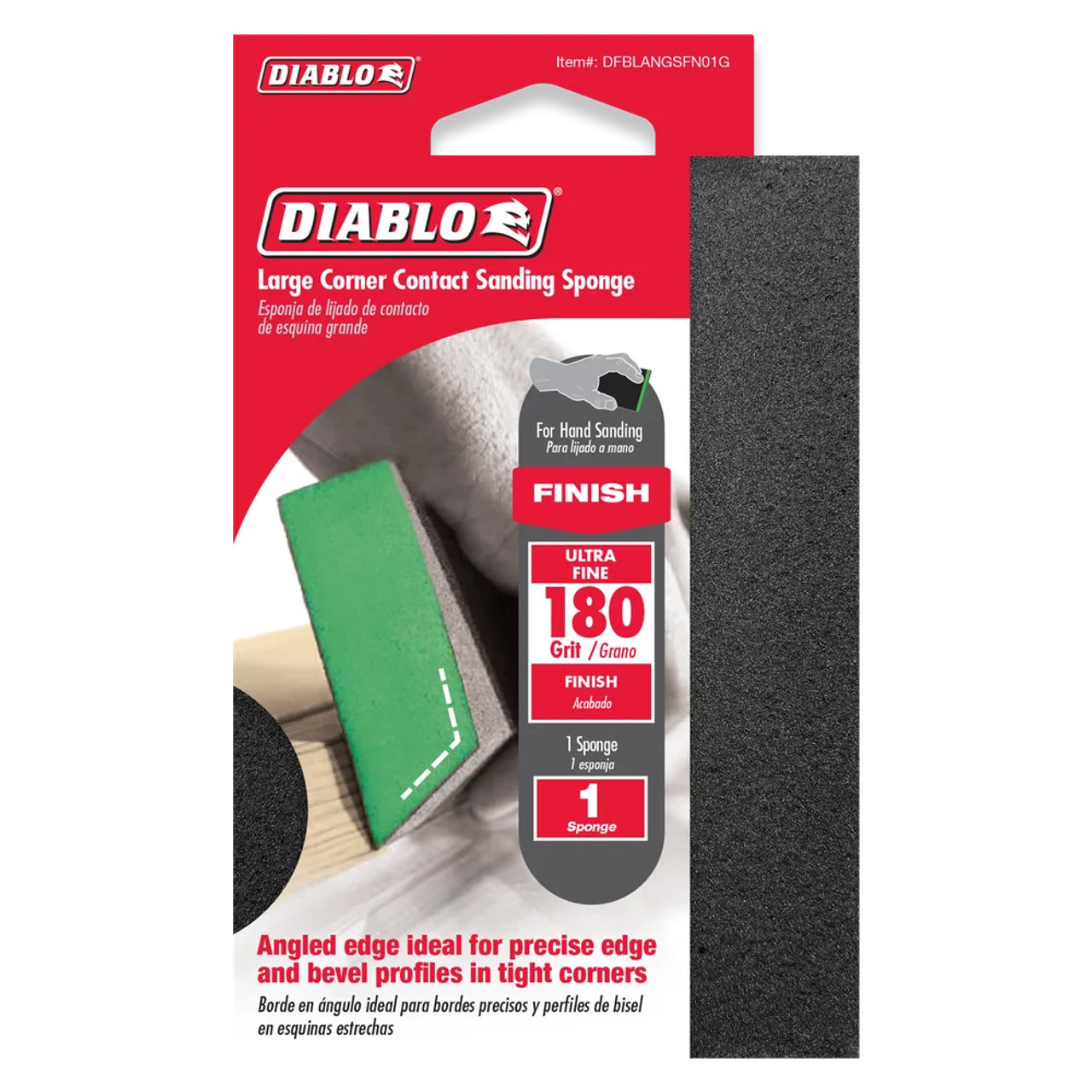 Diablo DFBLANGSFN01G 5 inch x 3 inch x 1 inch 180-Grit Green Large Corner Contact Sanding Sponge Diablo DFBLANGSFN01G 5 inch x 3 inch x 1 inch 180-Grit Green Large Corner Contact Sanding Sponge