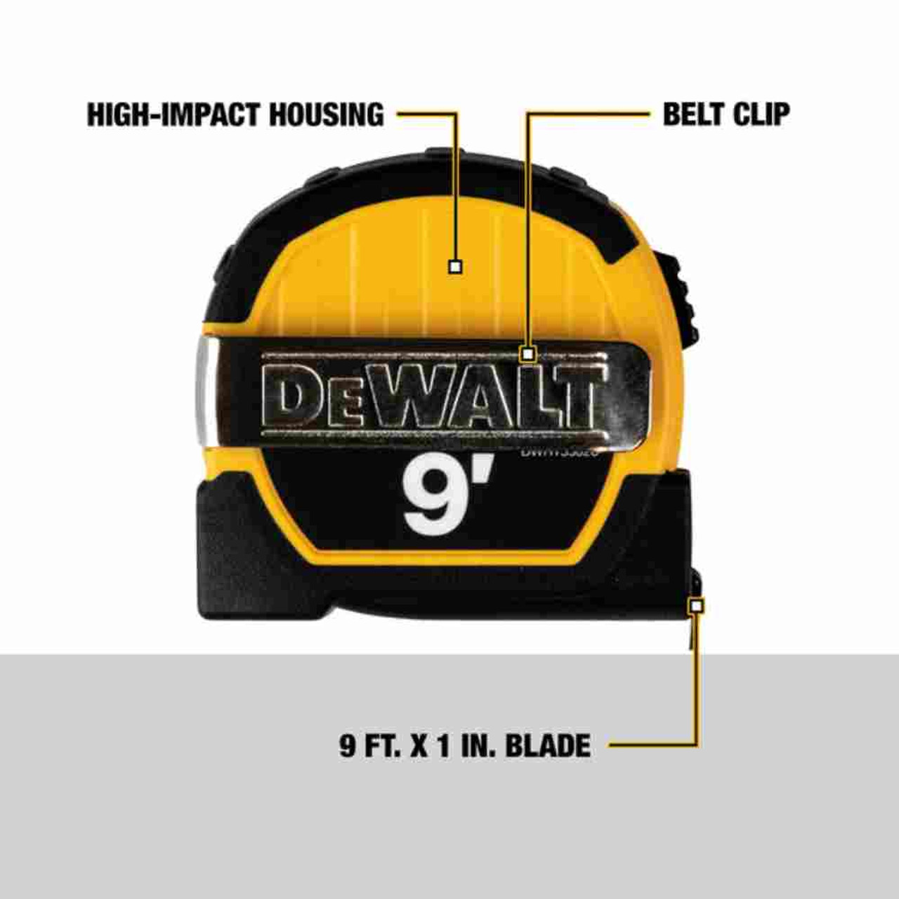 DeWalt DWHT33028 9 feet Magnetic Pocket Tape Measure showing the features of the tape measure DeWalt DWHT33028 9 feet Magnetic Pocket Tape Measure showing the features of the tape measure