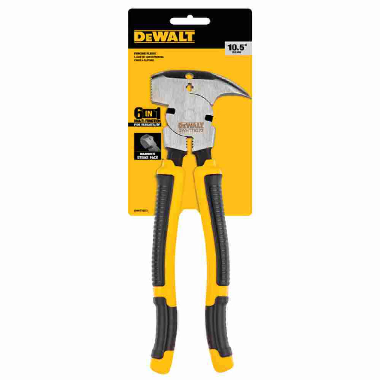 DeWalt DWHT70273 10-3/4 inch Fencing Pliers showing in packaging DeWalt DWHT70273 10-3/4 inch Fencing Pliers showing in packaging