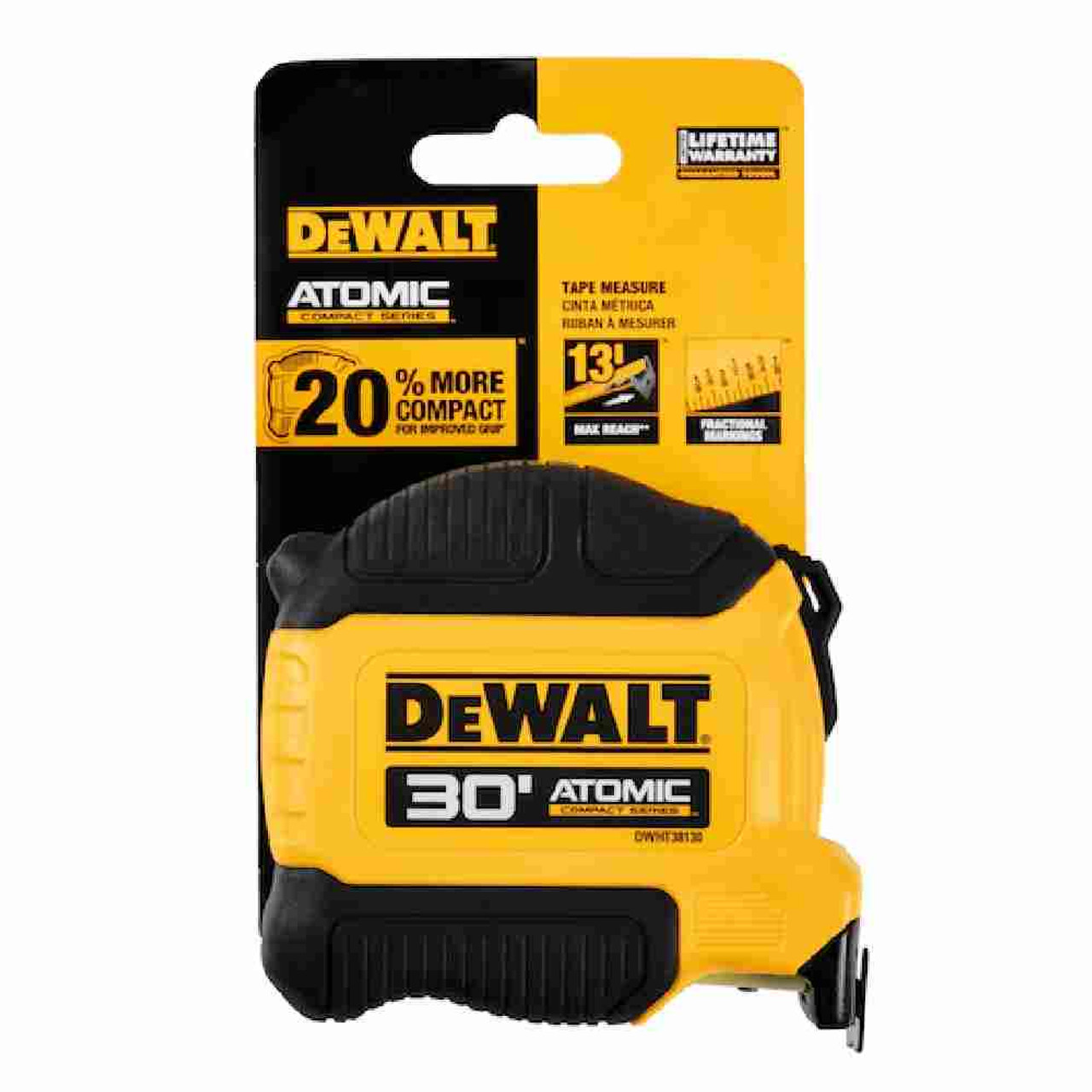DeWalt DWHT38130S ATOMIC 30 feet Tape Measure showing with packaging