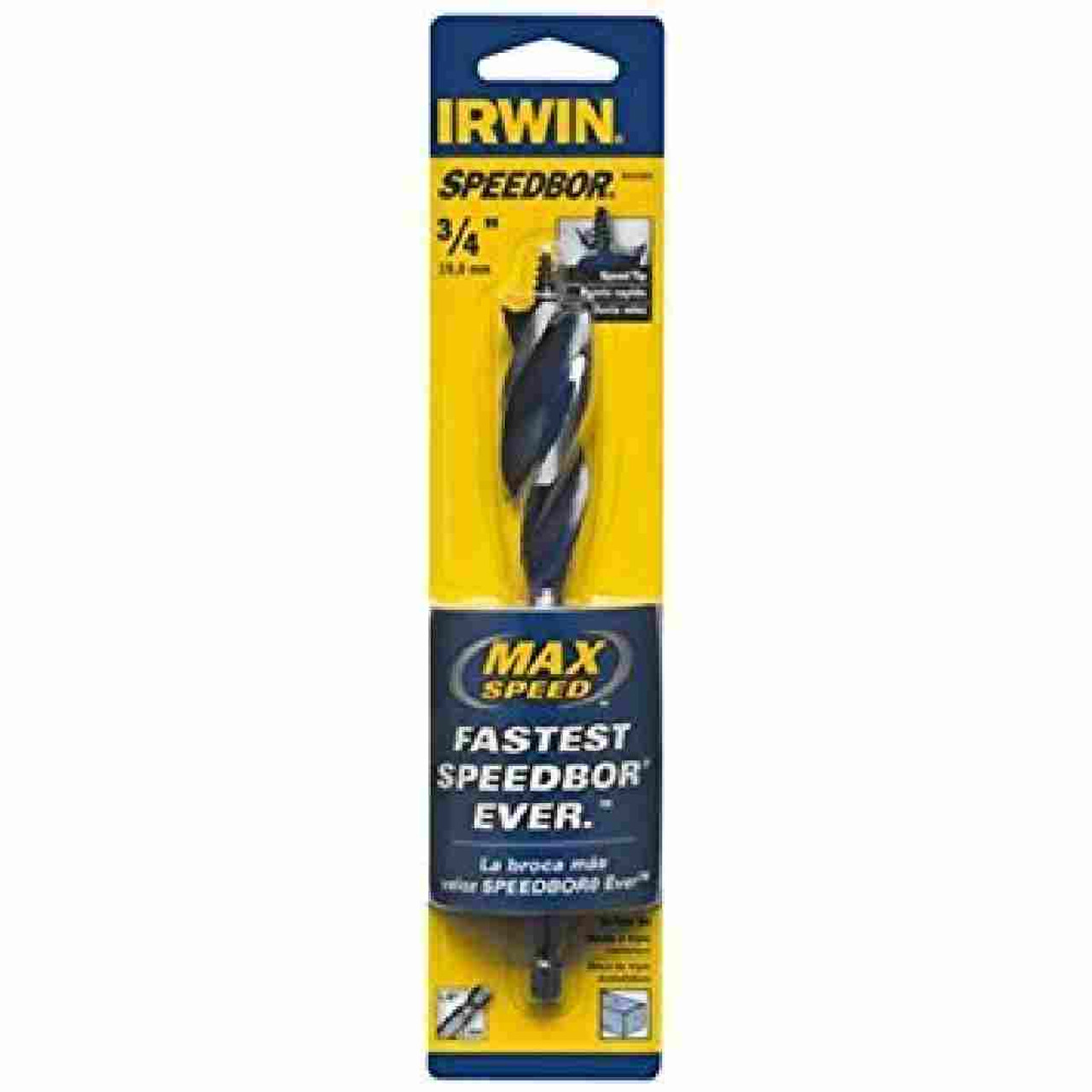 Irwin 3041004 SPEEDBOR 3/4 inch x 6 inch MAX Speed Bit showing in packaging