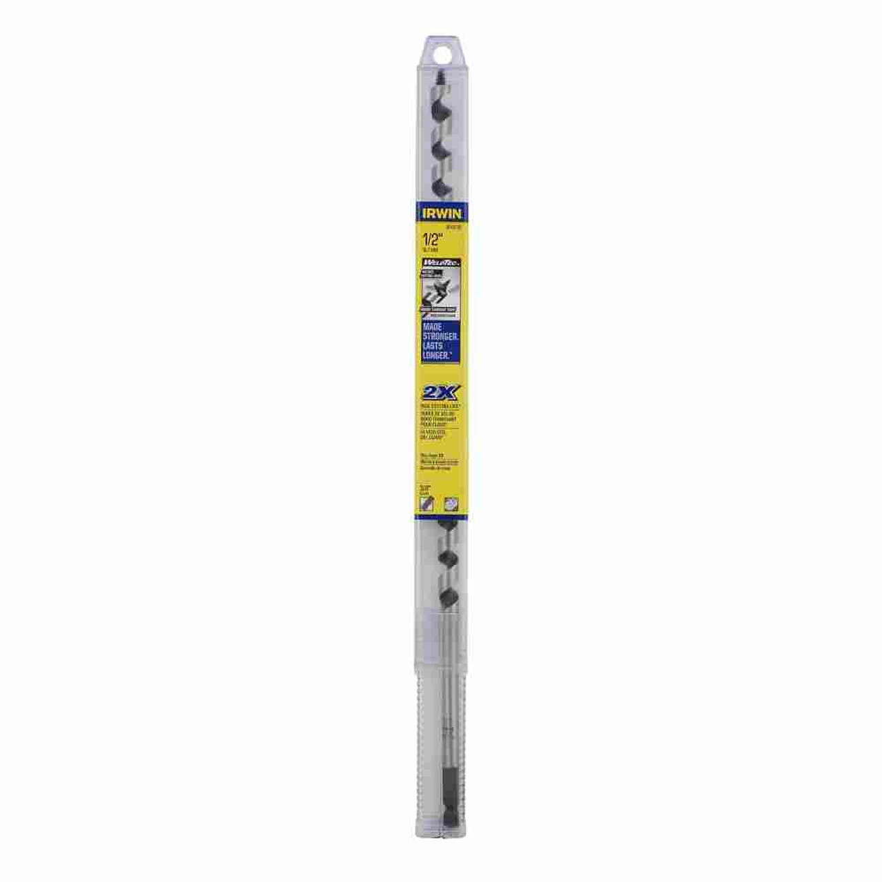 Irwin 3043005 1/2 inch x 17 inch Weldtec Ship Auger Bit showing in packaging Irwin 3043005 1/2 inch x 17 inch Weldtec Ship Auger Bit showing in packaging