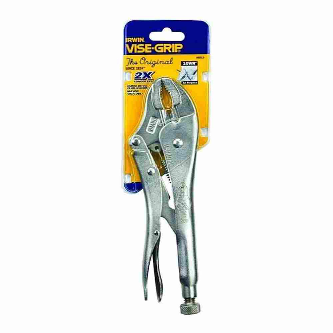 Irwin 4935576 10CR Vise-Grip 10 inch Original Curved Locking Pliers showing in packaging Irwin 4935576 10CR Vise-Grip 10 inch Original Curved Locking Pliers showing in packaging