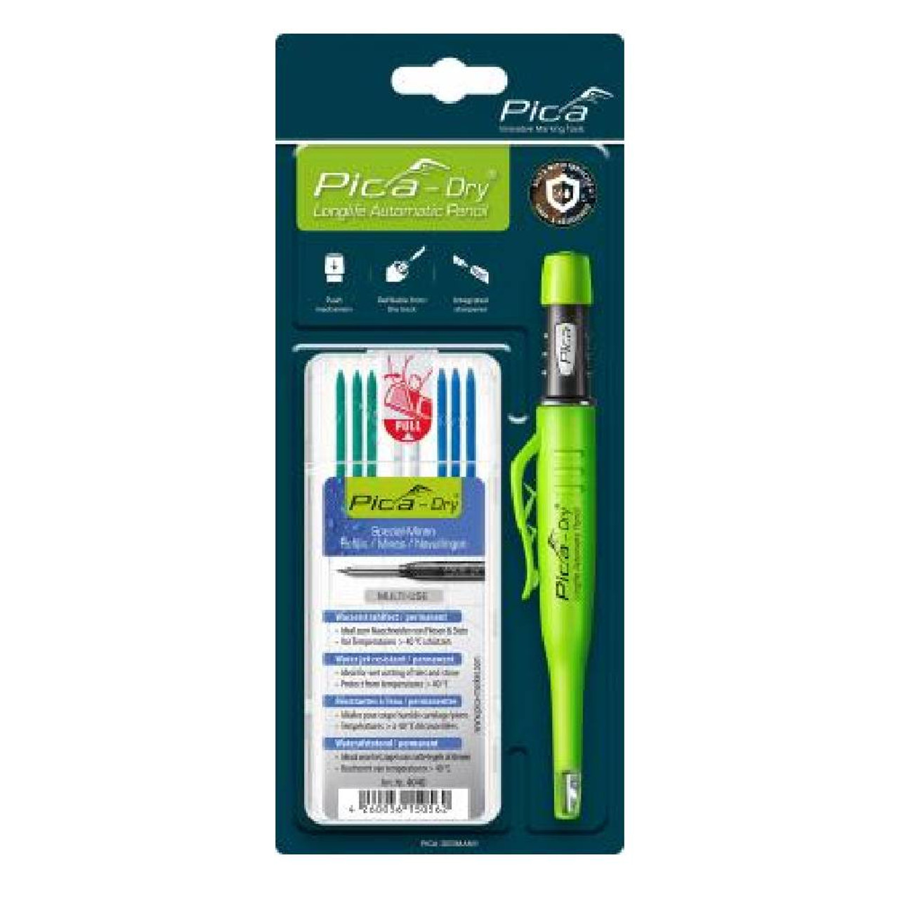 Pica 30404 Pica-Dry Longlife Automatic Pencil and Special Water Jet Resistant Lead Refills Set