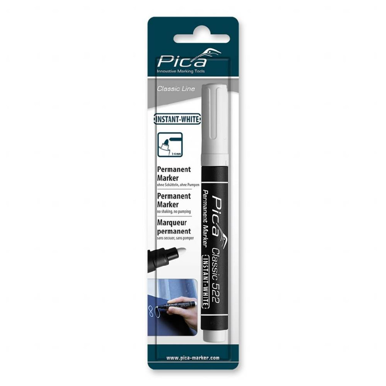 Pica 522-52-SB Classic 520 Permanent Marker with Bullet Tip - White Pica 522-52-SB Classic 520 Permanent Marker with Bullet Tip - White