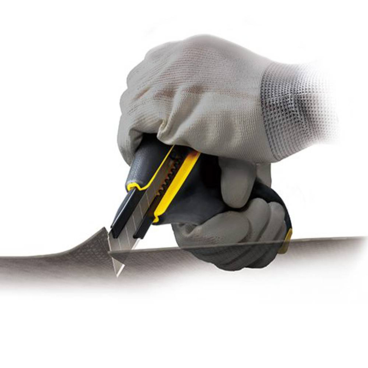 Tajima DC-690 Strong J-Grip Two Handed Auto Lock Utility Knife showing in use cutting through felt paper