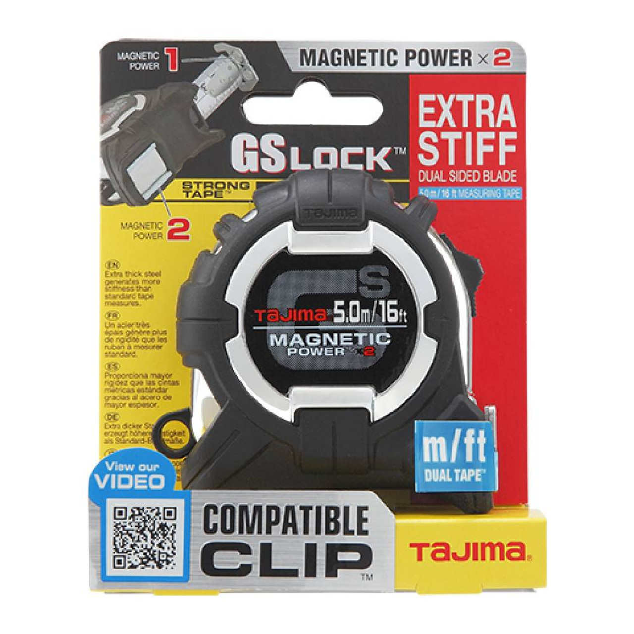 Tajima GS-SC16-5MBW GS Lock Magnetic Power X2 16'/5m x 1 inch Tape Measure