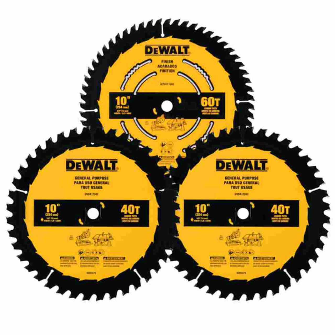 DeWalt DWA110CMB3 3pc 10 inch x 40T / 60T Circular Saw Blade Set DeWalt DWA110CMB3 3pc 10 inch x 40T / 60T Circular Saw Blade Set