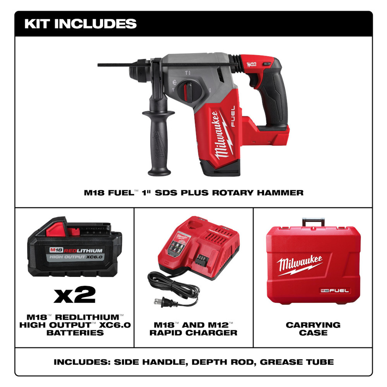 Milwaukee 2912-22 M18 FUEL Cordless 1 inch SDS-Plus Rotary Hammer Kit Milwaukee 2912-22 M18 FUEL Cordless 1 inch SDS-Plus Rotary Hammer Kit