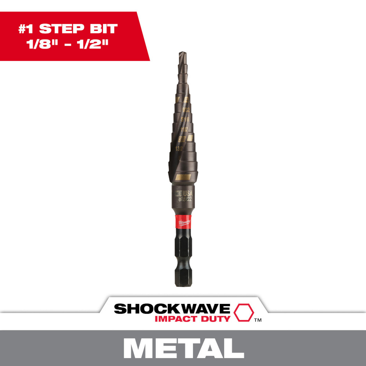 Milwaukee 48-89-9241 SHOCKWAVE Impact Duty #1 1/8 Inch - 1/2 Inch Step Drill Bit Milwaukee 48-89-9241 SHOCKWAVE Impact Duty #1 1/8 Inch - 1/2 Inch Step Drill Bit