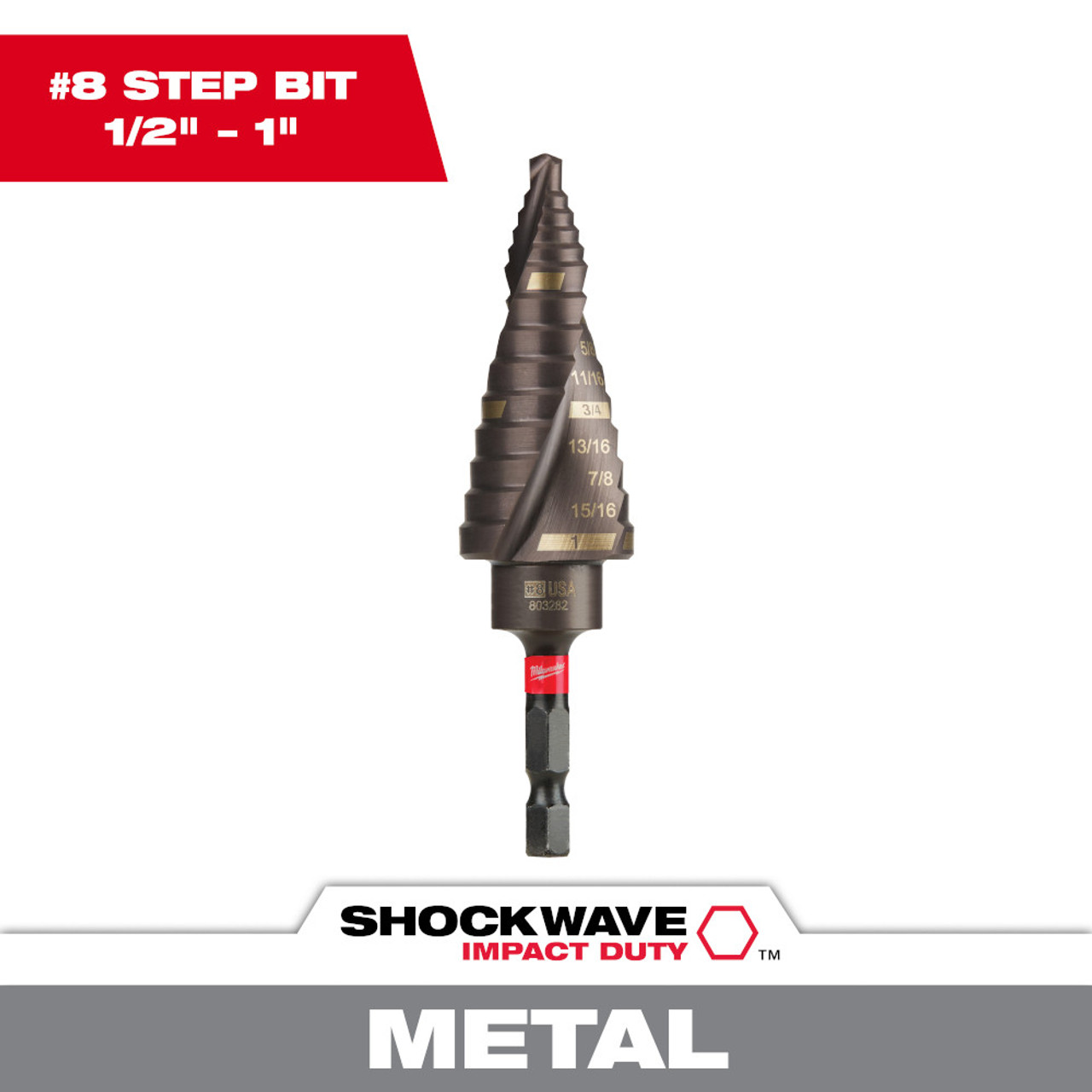 Milwaukee 48-89-9248 SHOCKWAVE Impact Duty #8 1/2 inch - 1 inch Step Drill Bit Milwaukee 48-89-9248 SHOCKWAVE Impact Duty #8 1/2 inch - 1 inch Step Drill Bit