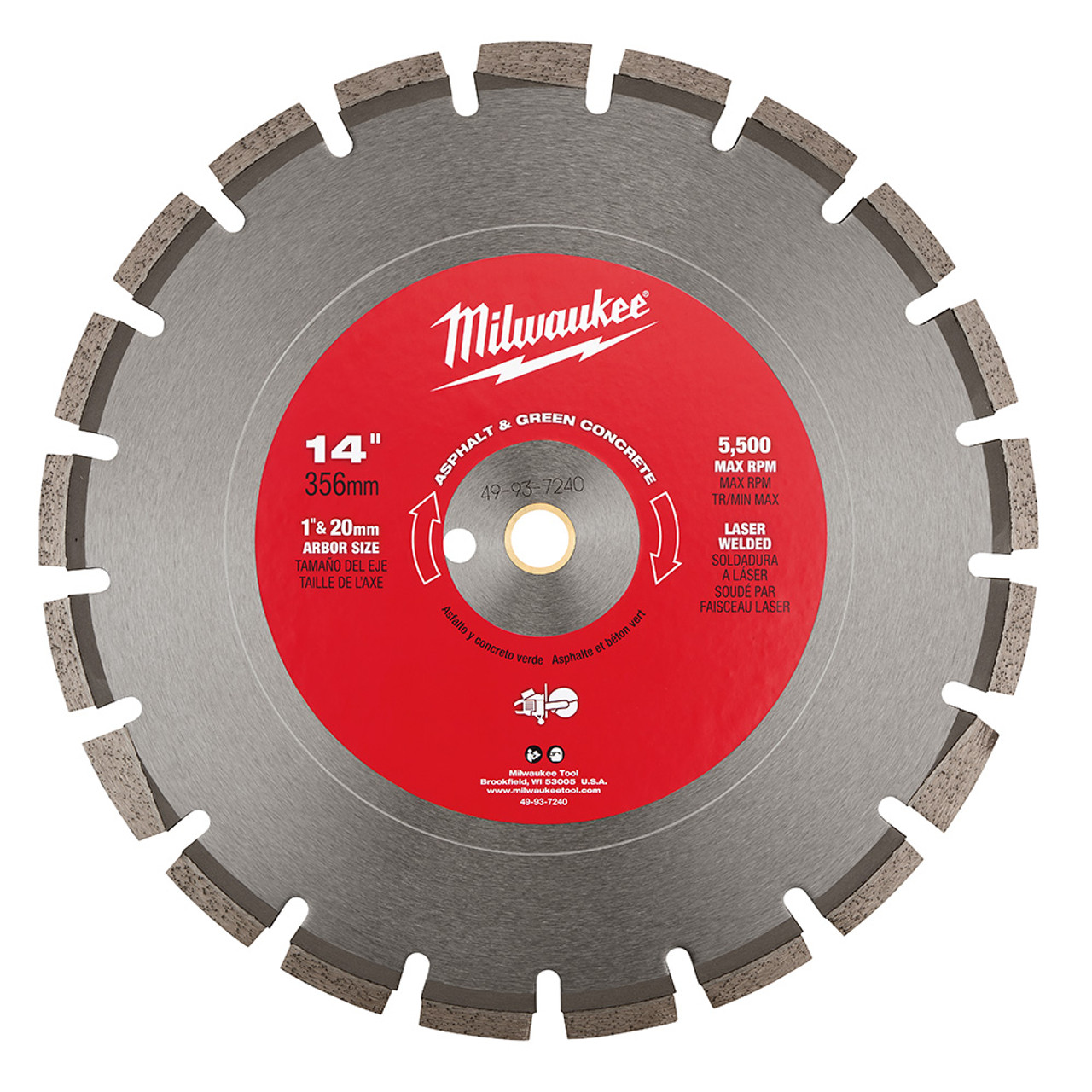 Milwaukee 49-93-7240 14 inch Diamond Asphalt  and Green Concrete Segmented Blade Milwaukee 49-93-7240 14 inch Diamond Asphalt  and Green Concrete Segmented Blade