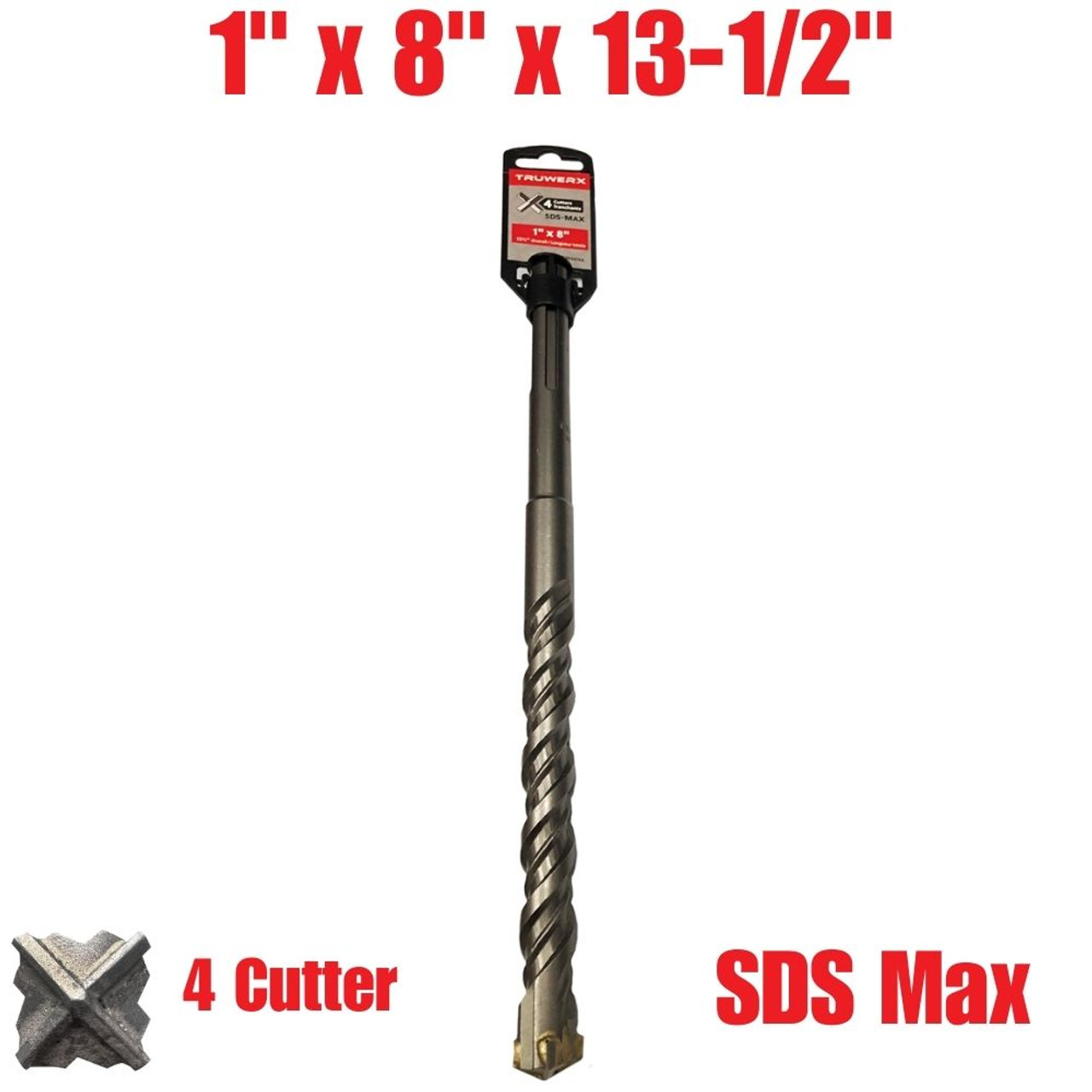 Truwerx 46156 1 Inch x 8 Inch x 13-1/2 Inch SDS Max 4-Cutter Rotary Hammer Drill Bit