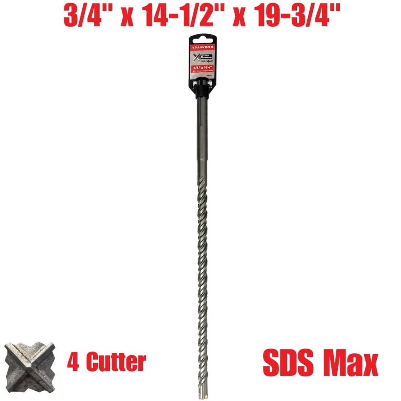 Truwerx 46164 3/4 inch x 14-1/2 inch  x 19-3/4 inch  SDS Max 4-Cutter Rotary Hammer Drill Bit