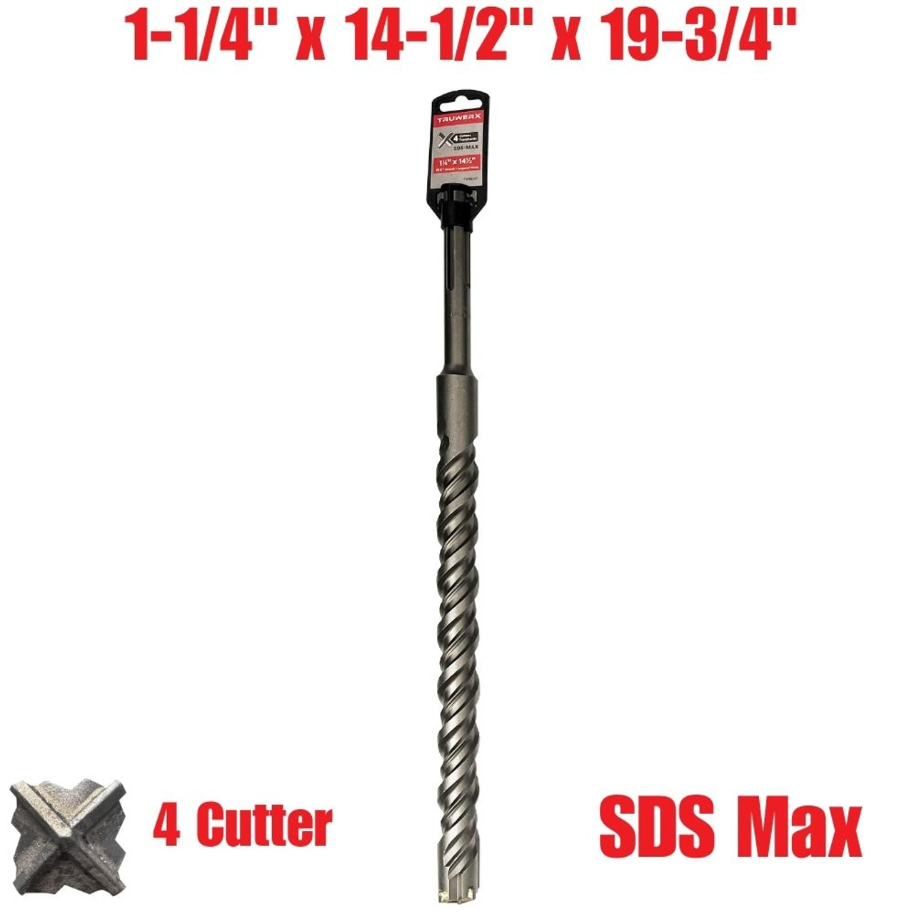 Truwerx 46167 1-1/4 inch x 14-1/2 inch  x 19-3/4 inch SDS Max 4-Cutter Rotary Hammer Drill Bit